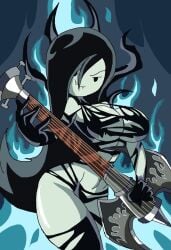 adventure_time black_gauntlets black_hair broken_clothes female grey_skin guitar guitar_axe hole_in_pants hole_in_socks huge_breasts long_hair marceline marceline_abadeer medium_ass rock_star seductive seductive_look vampire_girl