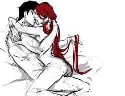 1boy 1girls balthazar_(erosyiren) bite_mark blood breasts_on_chest doodle embrace erosyiren hands_around_neck hug kissing mircalla_(erosyiren) naked naked_female naked_male sitting sitting_on_person straight vampire vampire_the_masquerade world_of_darkness