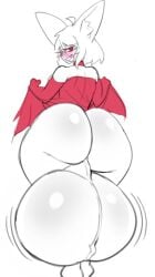 1futa ama_(bloomz) animal_ear_fluff animal_ears anthro backsack balls balls_behind_legs balls_bigger_than_head balls_bigger_than_torso ballsack bloomz fat_ass furry futa_only futanari huge_ass huge_thighs hyper_balls kemonomimi massive_balls red_topwear sketch solo_futa thick_thighs wide_hips