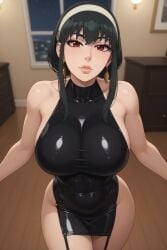 ai_generated big_ass big_breasts black_dress black_hair busty radnsad red_eyes short_hair_with_long_locks sidelocks solo solo_female solo_focus spy_x_family thick_thighs yor_briar yor_forger