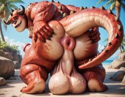 1boy 1male ai_generated anthro anus ass ass_focus balls bara beach big_anus big_ass big_balls big_cock big_dick big_muscles big_penis booster_rex brown_eyes cock daddy dick donut_anus erect_nipples erect_penis erection gay horns huge_balls huge_cock huge_muscles huge_nipples looking_at_viewer male male_only monster muscles muscular muscular_anthro muscular_male nipples penis red_body red_skin rumble_(film) showing_anus showing_ass steve sweating veiny_penis yaoi yiff