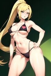 ai_generated anime_style big_breasts bikini black_bikini blonde_female blonde_hair blonde_hair_female blonde_ponytail breasts diana_kadushkina govorim_bez_oshibok green_eyes kakoe_izobrazie long_hair long_ponytail ponytail uroki_horoshih_maner