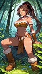 1girls ai_generated big_breasts black_hair black_hair_female ear_piercing ear_piercings ear_ring ear_rings earring earrings female female_focus forehead_gem forehead_jewel forest forest_background gem_on_forehead green_eyes green_eyes_female jewel_on_forehead jungle jungle_background large_breasts league_of_legends long_hair long_hair_female nidalee ponytail ponytail_female rank19 riot_games shiny shiny_breasts shiny_skin skimpy skimpy_clothes skimpy_costume skimpy_outfit skimpy_underwear solo solo_female solo_focus tooth_necklace tribal_markings tribal_tattoo tribal_tattoos