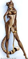 2001 bottomless cheetah choker collar eris_(karabiner) feline female half-top karabiner pussy ribbons skimpy solo spots