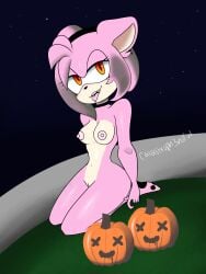 3:4 amy_rose anthro bodily_fluids breasts cum cum_on_breasts female food fruit fur genital_fluids halloween hi_res holidays pink_body pink_fur plant pumpkin sega solo sonic_the_hedgehog_(series)