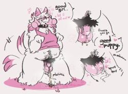 anthro artist_name cum hairy horns leaking_cum nier_(pinkshinyhorns) original original_character outside partially_clothed partially_nude peeing pinkshinyhorns pubic_hair urine urine_on_ground urine_stream wagging_tail white_fur