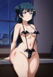 ai_generated big_ass bottom_heavy female huge_ass huge_butt looking_back love_live! love_live!_sunshine!! massive_ass massive_butt medium_breasts night sling_bikini slingshot_swimsuit succubus thick_thighs tsushima_yoshiko