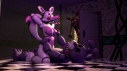 3d 4k animatronic arms_behind_head blue_body bonnie_(fnaf) brown_body closed_eyes dark_lighting dark_room disboi215 eyes_wide_open five_nights_at_freddy's five_nights_at_freddy's_2 fnaf fox fox_ears fox_girl fox_tail foxy_(fnaf) highres holding_breast holding_waist lipstick mangle_(fnaf) missionary_position opening_door pink_body pink_nipples purple_body red_body red_cheeks red_lipstick robot rosy_cheeks sfm source_filmmaker staring straight watching watching_sex white_body