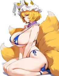 1girls ai_generated big_breasts blonde_hair breasts female female_focus female_only fluffy_tail fox_ears fox_tail hips huge_breasts large_breasts looking_at_viewer mature_female milf ran_yakumo touhou yellow_eyes