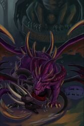 2024 activision claws cynder dialogue digital_media_(artwork) dominant dominant_male dragon duo female feral genitals hi_res horn male male/female malefor multi_horn mythological_creature mythological_scalie mythology penis scalie sculpture sevour spyro_the_dragon statue tail text wings