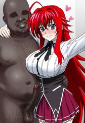 1boy 1boy1girl 1girl ai_generated arm_around_neck cheating cheating_girlfriend dark-skinned_male faceless_male fat_man female hairy_male high_school_dxd interracial large_breasts large_penis netorare rias_gremory selfie straight testicles veiny_penis waroffree