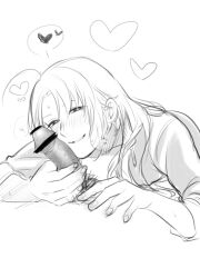 2boys androgynous blush breath censored erection gay gintama haruna_(artist) holding_penis kamui_(gintama) long_hair_male looking_at_viewer male male_only male_pov monochrome penis sketch smile solo_focus spoken_heart yaoi