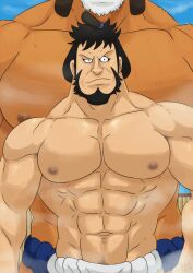 2boys armpit_hair bara black_hair duke_dogstorm furry inuarashi_(one_piece) jabarah21 kin'emon looking_at_viewer male_only minkmen_(one_piece) muscular one_piece steam sweat