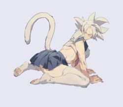 cat_socks catboy crop_top crossdressing dragon_ball femboy femboy_dilf fully_clothed looking_back male_only mastered_ultra_instinct muscular_femboy panties schoolgirl_uniform skirt solo_focus solo_male son_goku tail thighhighs ultra_instinct white_eyes white_hair