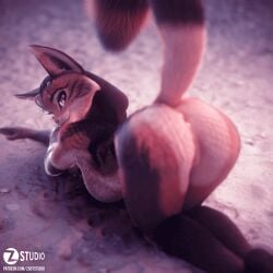 3d_(artwork) ami_(personalami) anthro anus ass big_breasts breasts domestic_cat felid feline felis female fur furry furry_only genitals hair looking_at_viewer looking_back mammal nude pussy smile solo tail zorryn