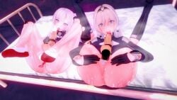 2futas 3d ak-12_(girls'_frontline) an-94_(girls'_frontline) anal_beads anal_beads_in_ass ass autofellatio balls censored cum cum_on_face cum_on_self cumdrip dildo dildo_in_pussy erection fellatio futa_only futa_with_futa futanari girls'_frontline heart-shaped_pupils heavy_breathing koikatsu long_hair mosaic_censoring mostly_nude penis sex_toy sweat white_hair