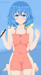 2022 apron apron_only blue_eyes blue_hair blush breasts date_a_live nipples tagme yoshino_(date_a_live) zilver