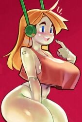 1girls android big_ass big_breasts blonde_hair blue_eyes bottomless cave_story curly_brace female huge_breasts long_hair mostly_nude navel nipple_bulge no_panties pale_skin robot robot_girl robot_joints skimpy_clothes smile solo_female tank_top thick_thighs underboob wamudraws