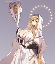 1girls 2022 ass bangs bangs_over_eyes black_bridal_gauntlets blonde_female blonde_hair blush bra breasts breasts_bigger_than_head bridal_gauntlets cero_rains child_bearing_hips cleavage cleavage_cutout cleavage_overflow cloak clothed_female clothing covered_nipples curvaceous curves curvy curvy_body curvy_female curvy_figure curvy_hips elbow_gloves exposed_breasts eyebrows eyelashes female female_only female_solo fingerless_gloves garter_straps gloves hair high_priestess hips holding_object hourglass_figure huge_ass human jewelry large_breasts light-skinned_female light_skin loincloth long_hair long_hair_female looking_at_viewer loose_clothes massive_breasts nun nun's_habit nun_outfit open_mouth original original_character pinup purple_eyes religion ring simple_background skimpy skimpy_clothes skimpy_dress slim_waist solo_female solo_focus standing straight_hair teeth thick_thighs thigh_clothes thighs veil waist white_clothing wide_hips