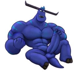 anthro balls big_penis blue_markings disney genitals gs horn horned_humanoid huge_cock humanoid humanoid_genitalia male male_only markings masturbation monster monsters_at_work monsters_inc muscular muscular_male penis pixar purple_body purple_skin solo tagme tail tylor_tuskmon