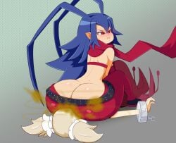 2girls ass_cleavage ass_on_face big_ass big_butt blue_hair blush bondage butt_crack chained chains disgaea disgaea_d2 facesitting fart fart_cloud fart_fetish farting farting_in_face laharl laharl-chan male_healer_(disgaea) multiple_girls nippon_ichi_software pointy_ears protorepulsive rear_view red_eyes red_pants repulsiveproto scarf yuri