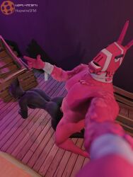 anal anal_sex azuki_(fortnite) closed_eyes feline fortnite fortnite:_battle_royale gay hopwiresfm_(artist) llama looking_at_viewer lt._john_llama male male_only muscular selfie