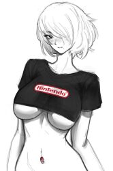 aeyga female nier:_automata nier_(series) nintendo solo t-shirt tagme underboob yorha_2b