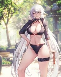 1girls azto_dio aztodio belt big_breasts bikini bulging_breasts busty cleavage confident erect_nipples fate/grand_order fate_(series) grey_hair hand_on_hip high_resolution jeanne_alter jeanne_d'arc_(fate) jeanne_d'arc_(fate)_(all) large_breasts long_hair looking_at_viewer navel o-ring_bikini pose posing seductive seductive_smile sensual smile solo sword thigh_strap voluptuous white_hair yellow_eyes