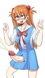 ahe_gao asuka_langley_sohryu auburn_hair cum cum_on_face cum_on_self cumdrip cumshot double_v ejaculation erection futa_only futanari hands-free handsfree_ejaculation huge_penis intersex long_hair neon_genesis_evangelion orgasm pale-skinned_futanari pale_skin peace_sign penis red_hair school_uniform schoolgirl schoolgirl_uniform skirt teenage_futa uncensored