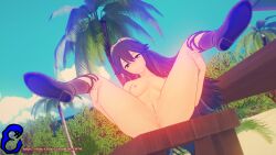 1girls 3d anus bare_legs bare_thighs beach blue_eyes blue_hair brown_hair completely_nude day female female_only fire_emblem fire_emblem_awakening fire_emblem_cipher footwear grandmastersfm inviting inviting_to_sex leg_grab legs long_hair looking_at_viewer lucina_(fire_emblem) lucina_(summer)_(fire_emblem) medium_breasts naked_footwear nintendo nipples nude nude_female outdoors palm_tree presenting pussy smile solo spread_legs symbol-shaped_pupils thick_thighs thighs tree