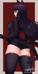 black_hair blake_belladonna cat_ears cat_tail cslucaris curvy faunus gloves mask negative_blake_belladonna rwby rwby_ice_queendom thick_thighs thighhighs white_fang_(rwby)