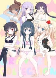 6girls asahina_aoi bra breasts celestia_ludenberg danganronpa danganronpa:_trigger_happy_havoc female female_only fukawa_touko junko_enoshima kirigiri_kyouko maizono_sayaka monokuma multiple_girls panties rori_(lovesick_bomb) smooth_skin underwear underwear_only