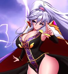 1girls alternate_outfit bare_thighs big_breasts breasts cape cleavage clothed female female_only fire_emblem fire_emblem:_genealogy_of_the_holy_war fire_emblem_heroes hips ishtar_(fire_emblem) jaxartdump large_breasts nintendo only_female ponytail purple_eyes purple_hair solo thick_thighs thighs wide_hips