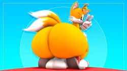 anthro ass back_view balls big_ass big_butt big_penis canid canine dumptruck_ass enormous_ass femboy fox gigantic_ass huge_ass huge_butt hyper_ass looking_at_viewer looking_back male_only not_person420 peace_sign penis person-420 sonic_(series) squatting tails thick_thighs wide_hips wink