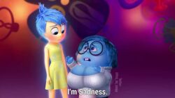 big_areola big_breasts blue_body blue_eyes blue_hair blue_skin breasts chubby chubby_female desq_loq_conejo disney edit edited edited_screencap emotionless hiding inside_out intensamente joy_(inside_out) mega_boobs pixar sad sadness_(inside_out)