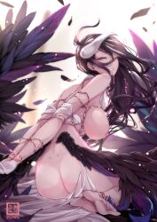 1girls albedo_(overlord) barefoot big_ass big_breasts black_hair blush demon_girl feet female horn long_hair nekomimipunks overlord_(maruyama) soles solo succubus tagme wings