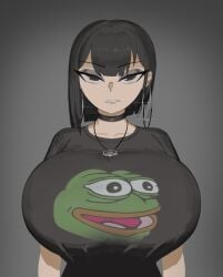 1girls big_breasts black_hair booruguru breasts busty curvaceous curvy curvy_body curvy_female curvy_figure female female_focus goth goth_(booruguru) goth_girl hoop_earrings hoop_earrings_oversized huge_breasts large_breasts original original_character pepe_the_frog voluptuous