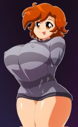 1girls breasts doomverse erect_nipples huge_breasts large_breasts nancysauria_(character) nipple_bulge orange_hair shinnyfox short_hair tongue_out