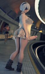 2futas 3d ass balls big_ass big_breasts big_penis blindfold bottomless_skirt breasts casual clothing dickgirl embarrassed_nude_futa erect_penis erection erection_under_clothes erection_under_skirt exhibitionism flaccid futa_focus futa_only futa_with_futa futanari hairband huge_cock hyper hyper_balls hyper_penis intersex light-skinned_futa light_skin looking_back nier nier:_automata penis penis_out penis_under_clothes penis_under_skirt public short_hair skirt skirt_lift standing subway white_hair wide_hips yorha_2b zeroshimi