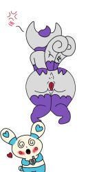 angry ass blue_paws blush blush_lines cindy10405 dizzy_eyes duo female female/female generation_3_pokemon generation_6_pokemon heart hi_res meowstic mia_(cindy10405) nintendo pokémon_(species) pokemon pokemon_(species) presenting presenting_hindquarters purple_paws spinda suky_(cindy10405) video_games