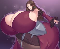 1girls ass bluespice blush breasts brown_hair cleavage curvy dorothea_arnault dress earrings female female_only fire_emblem fire_emblem:_three_houses frown gigantic_ass gigantic_breasts green_eyes hyper_ass hyper_breasts long_hair nintendo post-timeskip sideboob solo thick_thighs venus_body voluptuous