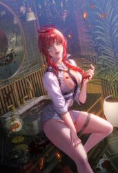 1girls big_breasts blood boob_window chainsaw_man detailed detailed_background fan_yang female female_only light-skinned_female light_skin looking_at_viewer makima_(chainsaw_man) mappa medium_breasts painting_(artwork) pale-skinned_female pale_skin realistic red_hair short_skirt shounen_jump skirt smile spoilers thick_thighs