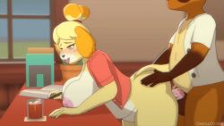 16:9 2020 2d 2d_animation animal_crossing animated anthro anthro_on_anthro anthro_penetrated anthro_penetrating anthro_penetrating_anthro areola ass balls beverage big_breasts big_butt biped blush bodily_fluids book bottomless bottomless_female bottomless_male bouncing_belly bouncing_breasts bouncing_butt breasts canid canine canis chubby_female clothed clothed_sex clothing collaboration curvy_figure domestic_dog duo erection fellatio female female_penetrated flower flower_pot from_behind_position genital_fluids genitals huge_breasts humanoid_genitalia humanoid_penis inside isabelle_(animal_crossing) male male/female male_penetrating male_penetrating_female mammal nintendo nipples office_lady omegaozone open_clothing open_shirt open_topwear oral overweight pen penetration penile penile_penetration penis penis_in_pussy plant raccoon_dog sex shirt slightly_chubby tanuki thick_thighs tom_nook tongue tongue_out topwear vaginal_penetration video_games voluptuous widescreen