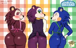 3girls able_sisters animal_crossing anthro apron apron_only archway_of_venus ass back_view background big_ass blue_fur blue_mascara body_difference brown_eyes brown_fur checkered_background chubby chubby_female closed_eyes color da_hypocrat dress_lift embarrassed female female_only freckles furry furry_ears green_apron green_eyes hedgehog labelle_able large_ass looking_at_viewer mabel_able mascara naked_apron naughty_face nervous_smile nervous_sweat nintendo no_panties orange_cheeks pink_apron purple_fur pussy sable_able seductive_smile short_tail showing_ass sisters smile spikes spiky_hair striped_tail tail thick_ass thick_thighs thin_female thin_waist three-quarter_view