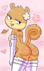 armwear ass blush blush_lines breasts clothed clothing disfigure exposed_torso female heart hi_res legwear lingerie looking_at_viewer looking_back mammal nickelodeon partially_clothed rodent sandy_cheeks sciurid smooth_skin solo spongebob_squarepants