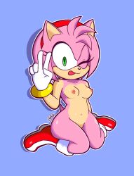 1girls amy_rose biffalo boots_only cute eulipotyphlan female hedgehog mammal pink_fur pink_hair png signature small_breasts solo sonic_(series) wink