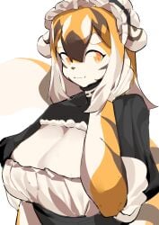 1girls amber_eyes anthro arknights aspirindabaitu big_breasts breasts female furry hand_in_own_hair huge_breasts long_hair looking_at_viewer maid maid_headdress maid_uniform mx99926 smile tagme tiger tiger_girl two_tone_hair waai_fu_(arknights)