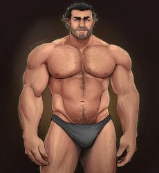 arcane balls bara beard bulge facial_hair gay hairy league_of_legends male male_only musclegut muscles muscular penis solo solo_male spacebaddy vander