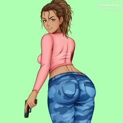 artist_request ass big_ass fanart fanart_from_twitter female grand_theft_auto grand_theft_auto_vi gun hispanic jeans latina looking_at_viewer looking_back lucia_(gta) puerto_rican tight_pants