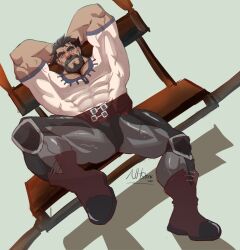 arcane armpits arms_up balls bara beard bulge facial_hair fully_clothed gay hairy hands_behind_head human_form league_of_legends male male_only musclegut muscles muscular nhstonk penis solo solo_male spread_legs vander warwick